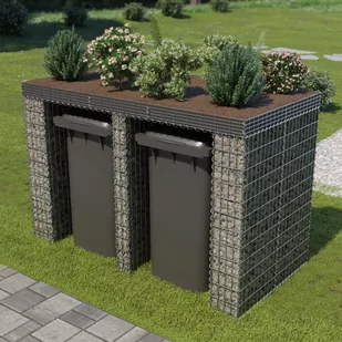 vidaXL Gabionowa osłona kosza na śmieci, stal, 190x100x130 cm vidaXL - Kosze na śmieci - miniaturka - grafika 1