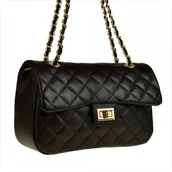 Torebki damskie - Śliczna czarna skórzana torebka pikowana rozmiar L - miniaturka - grafika 1