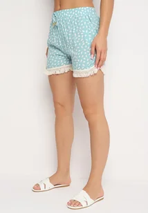Miętowe Szorty z Wiskozy z Gumką w Pasie i Troczkami Talorea - Spodenki damskie - miniaturka - grafika 1
