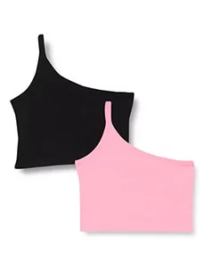 ONLY Women's ONLRIKKE ONE Shoulder Rib Tee 2-pak WVN top, różowy/czarny, XXL - Koszulki i topy damskie - miniaturka - grafika 1