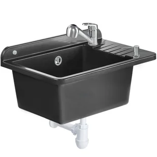 Zlew gospodarczy Gospo z baterią i dozownikiem, czarny - Zlewy i komory gospodarcze - miniaturka - grafika 1