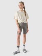 Koszulki i topy damskie - Dziewczęcy top z nadrukiem 4F 4FJWSS25TTSHF1872-11S Biały Roz. 158 - miniaturka - grafika 1