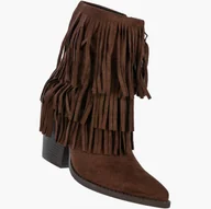 Botki damskie - Botki Damskie Z Frędzlami Buty Zimowe Na Obcasie Stylowe Kowbojki Brązowe Brązowy 38 - miniaturka - grafika 1