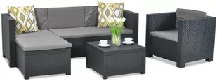 Unique Vente Salon ogrodowy MANHATTAN z formowanego technorattanu: 4-osobowa sofa narożna, fotel i ława kolor antracytowy - Stoły ogrodowe - miniaturka - grafika 1
