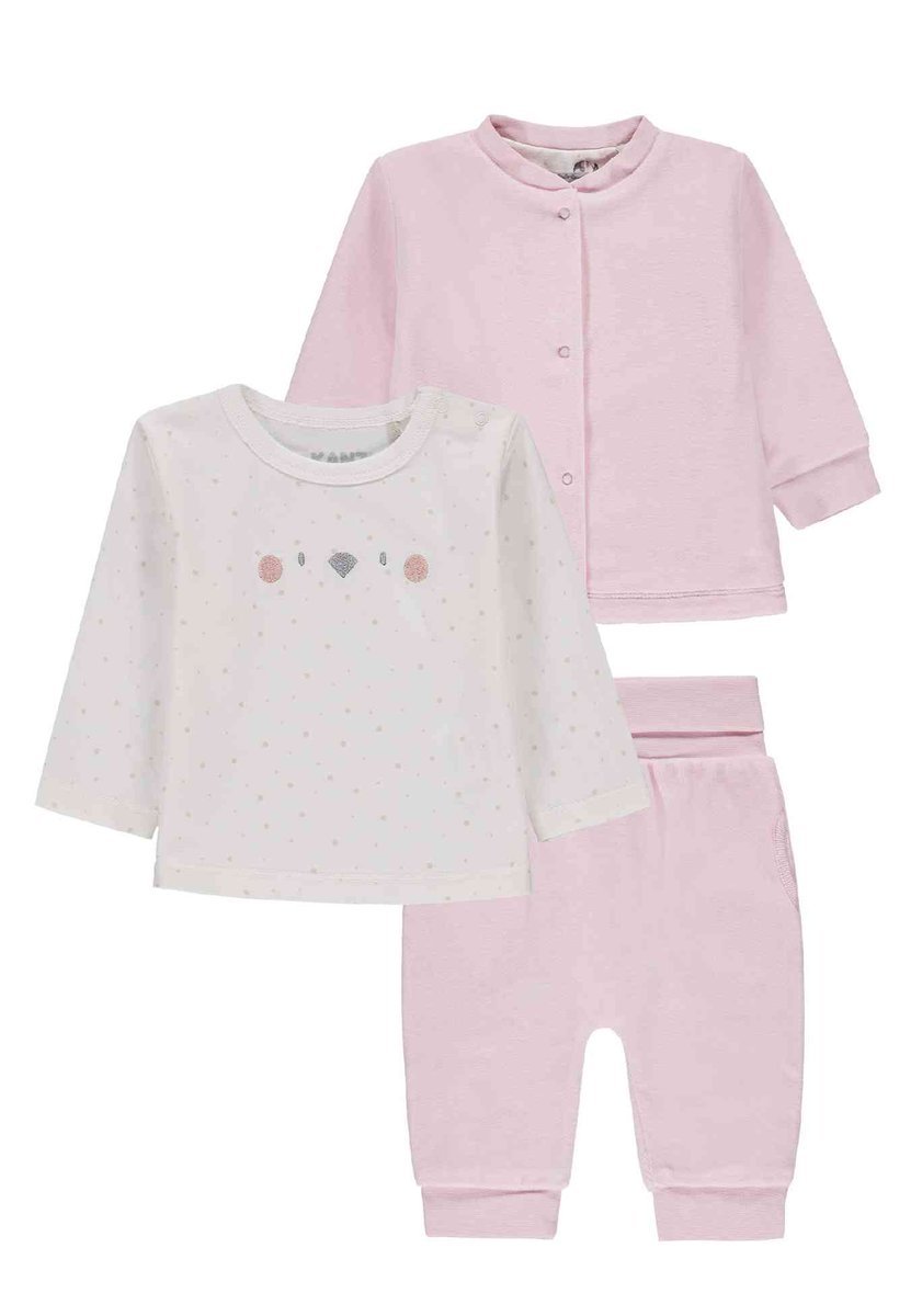 Komplet dziewczęcy, Bluza, Spodnie dresowe, Bluzka z długim rękawem, biało-różowy, Kanz