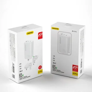 Dudao 3-portowa ładowarka GaN 3w1 (EU, US, UK) 2 x Typ C (PD) + USB (QC) 65W biała (A7PRO) - Ładowarki do telefonów - miniaturka - grafika 5