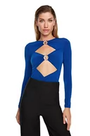 Koszule damskie - Trendyol Kobieta Fitted Bodycon Crew Neck Woven Bodysuit Koszula Damska, Saxe Blue, 38 - miniaturka - grafika 1