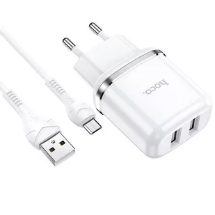 Hoco N4 ładowarka sieciowa 2,4A 2xUSB + 1x Kabel 1m MicroUSB kolor biały - Ładowarki do telefonów - miniaturka - grafika 1