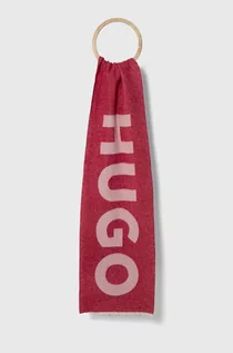 Apaszki i szaliki damskie - HUGO szalik wełniany kolor różowy wzorzysty - Hugo - grafika 1