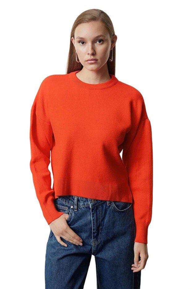TRENDYOL DAMSKI SWETER Z DŁUGIM RĘKAWEM W KOLORZE POMARAŃCZOWYM S 5EA*
