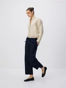 Spodnie damskie - Reserved - Lniane spodnie z wiązaniem - granatowy - miniaturka - grafika 1