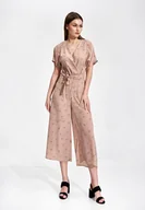 Kombinezony - Luźny KOMBINEZON z rękawami kimono OZDOBNE WIĄZANIE różowy L/XL - miniaturka - grafika 1