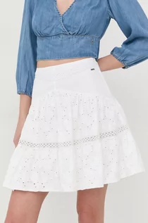 Spódnice - Guess spódnica bawełniana kolor biały mini rozkloszowana - grafika 1