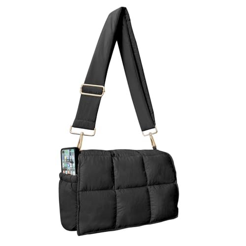 NAARIIAN Puffy torba na ramię Puffy Crossbody, z bawełny, wyściełana, pikowana, designerska torebka damska Hobo Tote Bag, czarny, S