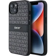 Etui i futerały do telefonów - Oryginalne Etui IPHONE 13 / 14 / 15 DKNY Hardcase Leather Mono Stripe & Metal Logo (DKHCP15SPRTHSLK) czarne - miniaturka - grafika 1