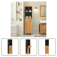 Szafki łazienkowe - The Living Store Szafka łazienkowa brązowo-czarna 38x33,5x160 cm lite drewno mango - miniaturka - grafika 1