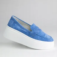 Mokasyny damskie - Mokasyny damskie skóra zamsz GOODIN GD-LX1028 niebieski lekkie slip on 41 - miniaturka - grafika 1