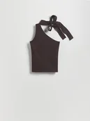 Swetry damskie - Reserved - Top z ozdobnym wiązaniem - ciemnobrązowy - miniaturka - grafika 1