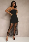 Sukienki - Czarna Rozkloszowana Sukienka Bez Rękawów Zdobiona Koronkową Podszewką Filesse - miniaturka - grafika 1