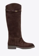 Półbuty męskie - Damskie oficerki ze skóry naturalnej zamszowej brązowe - miniaturka - grafika 1