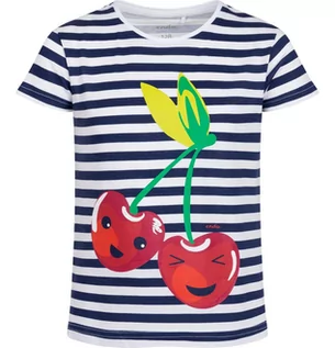 Bluzki dla dziewczynek - T-shirt z krótkim rękawem dla dziewczynki, z wiśniami, w paski  3-8 lat - grafika 1