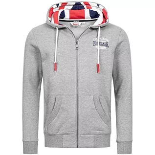 Bluzy męskie - Lonsdale Męska bluza z kapturem, Marl Grey/Navy/Red, S - grafika 1