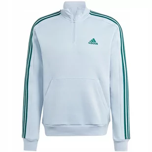 Bluza męska adidas Essentials Fleece 3-Stripes 1/4-Zip błękitna IJ8909 S - Bluzy męskie - miniaturka - grafika 1