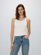 Koszulki i topy damskie - Reserved - Koszulka na ramiączkach z modalem - złamana biel - miniaturka - grafika 1
