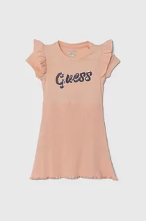 Sukienki i spódniczki dla dziewczynek - Guess sukienka dziecięca kolor pomarańczowy mini rozkloszowana - grafika 1