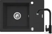 Zlewozmywaki z baterią - ZESTAW PYRAMIS KORFU (62x46) 1B 1D + SILVIO czarny (nakrapiany) (070060301Sn) - miniaturka - grafika 1