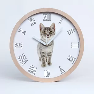 Drewno wiszący zegar do salonu szary kot fi 30 cm, Tulup - Zegary - miniaturka - grafika 1