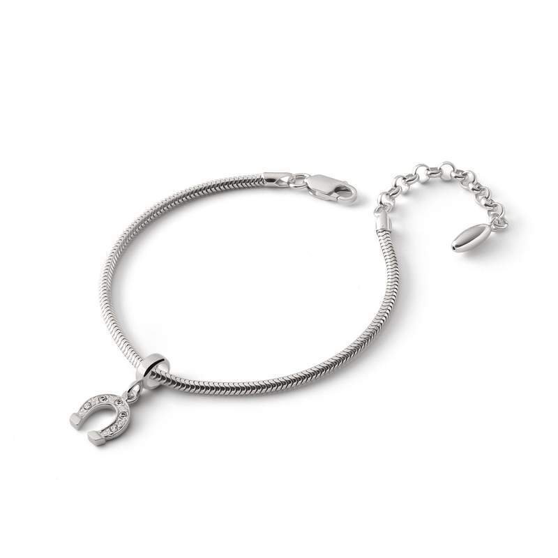 Bransoletka Slim z zawieszką typu beads – podkowa z cyrkoniami, srebro 925 pokryte platyną