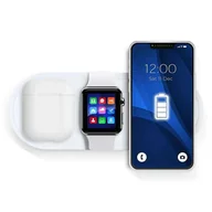 Ładowarki do telefonów - 3W1 Ładowarka Bezprzewodowa Qi Do Telefonu / Słuchawek Airpods / Apple Watch Biała - miniaturka - grafika 1