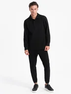 Dresy męskie - Komplet męski dresowy bluza z kołnierzem polo + spodnie czarny V8 Z71 XL - miniaturka - grafika 1