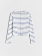 Bluzki dla dziewczynek - Reserved - Prążkowana koszulka - jasnoniebieski - miniaturka - grafika 1