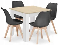 Stoły z krzesłami - Kwadratowy stół biały + dąb sonoma z czarnymi krzesłami 4 szt H1-W96 - miniaturka - grafika 1