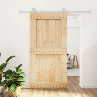 vidaXL Drzwi przesuwne z osprzętem, 100x210 cm, lite drewno sosnowe - Ogrodzenia - miniaturka - grafika 8