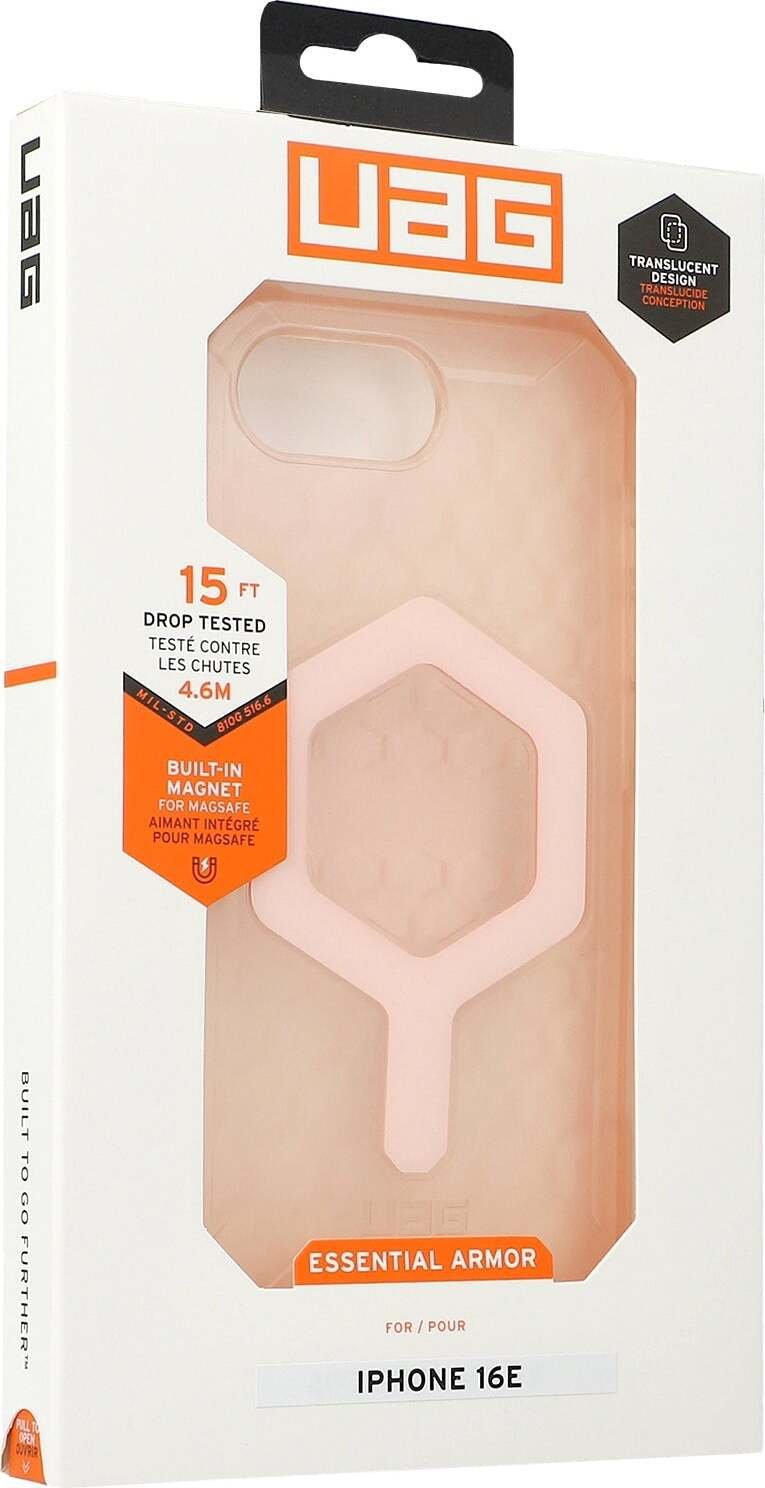 Etui na telefon komórkowy iPhone 16e, Urban Armor Gear Essential Armor Mag, półprzezroczysty różowy