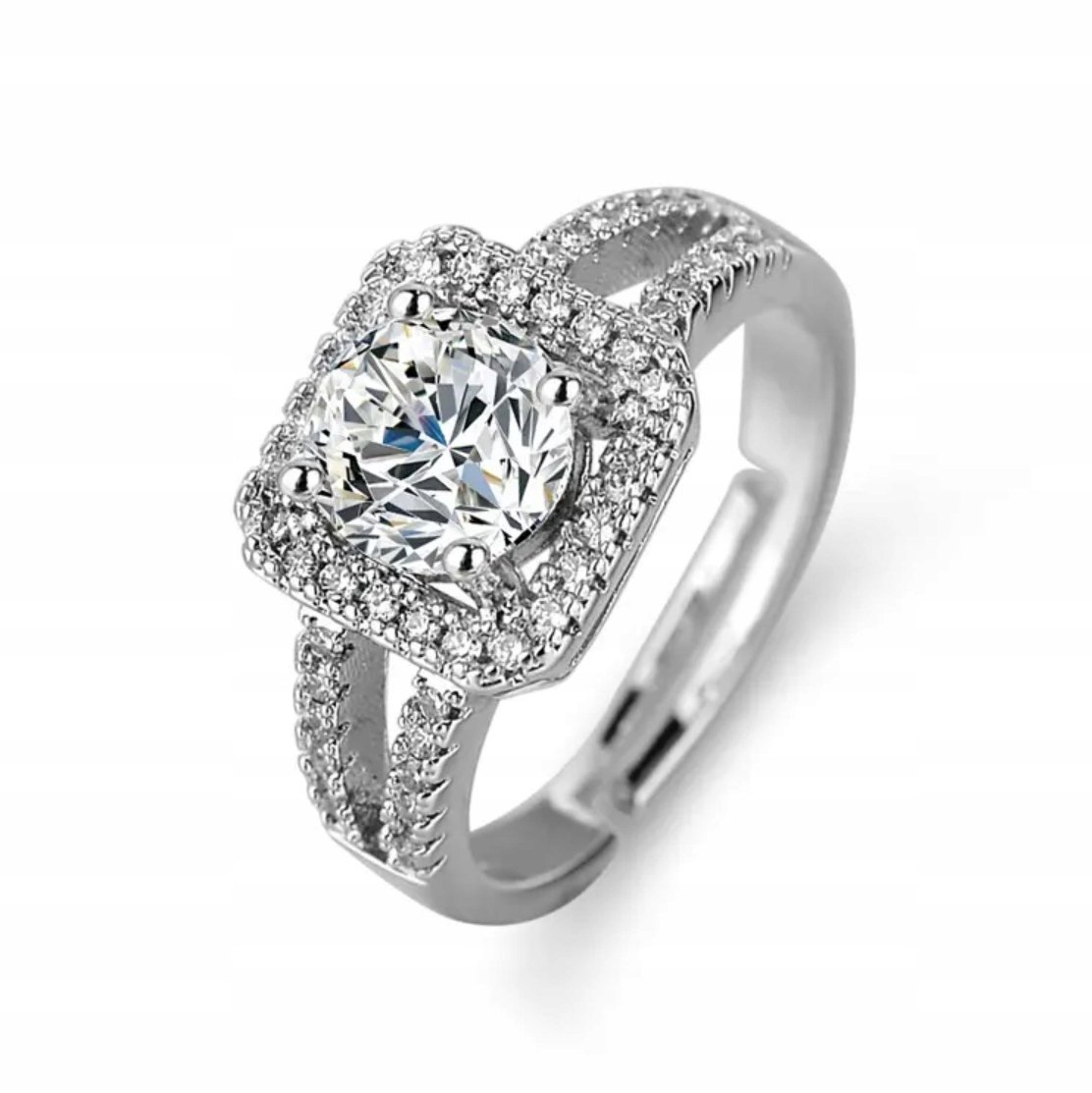 Srebrny Pierścionek z Dużym Brylantem Regulowany Rozmiar Stal Szlachetna