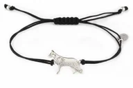 Bransoletki - Bransoletka z psem owczarkiem niemieckim srebrnym na czarnym sznurku - miniaturka - grafika 1