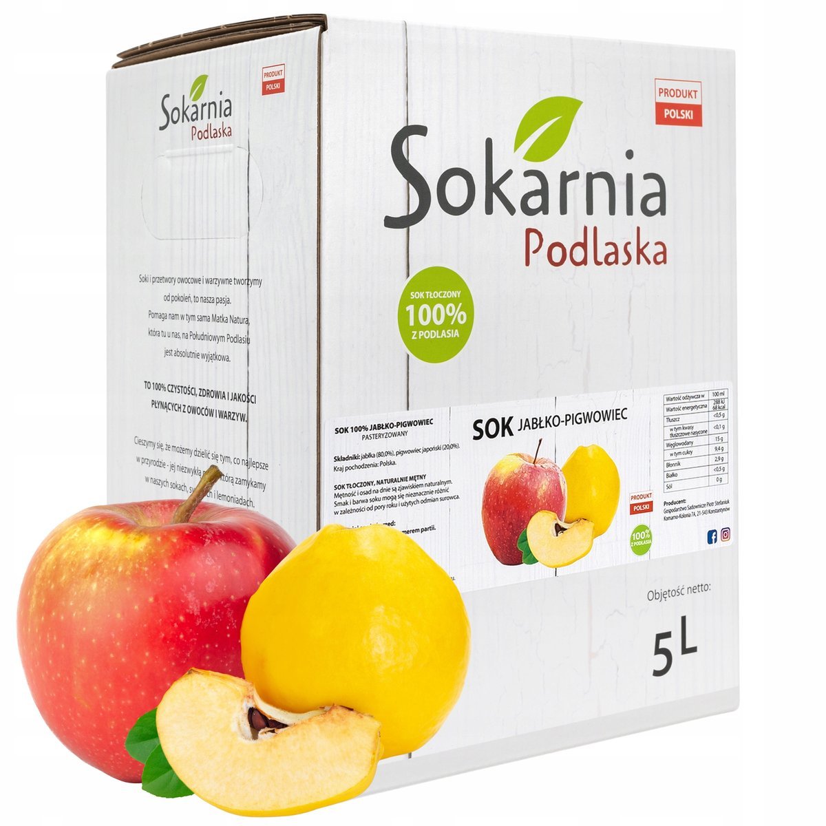 Sok Jabłko-Pigwowiec 5L Źródło Wielu Witamin Naturalny Dla Zdrowej Diety