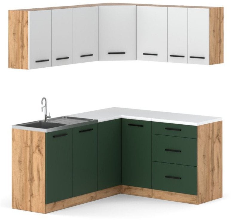 Kuchnia 3.2m Duża Narożna Nowoczesna Pojemna Wotan Butelkowa Zieleń Szary