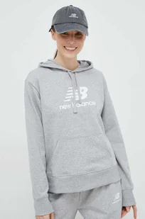 New Balance bluza damska kolor szary z kapturem z nadrukiem - Bluzy damskie - miniaturka - grafika 1