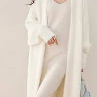 Swetry damskie - TEMU Elegancki długi kardigan damski - Szykowny sweter z dekoltem w serek, miękki, zwiewny sweter długi na wiosnę/jesień, do biura, na imprezę, na co - miniaturka - grafika 1