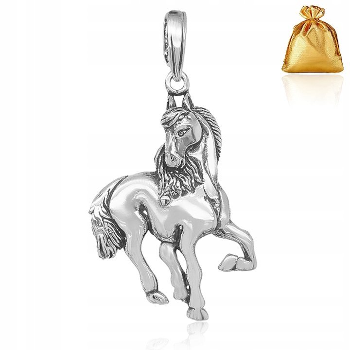 Srebrna Duża Męska Zawieszka Wisiorek Koń Srebro 925 Prezent Dla Jeźdźca