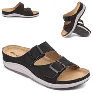 Klapki i japonki damskie - Klapki damskie Skórzana wkładka regulowane klamry lekkie Inblu Czarne 36 - miniaturka - grafika 1