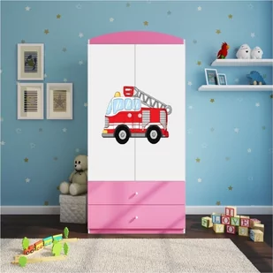 Szafa dwudrzwiowa, do pokoju dziecka, babydreams, 90 cm, straż pożarna, różowa - Szafy i szafki dla dzieci - miniaturka - grafika 1