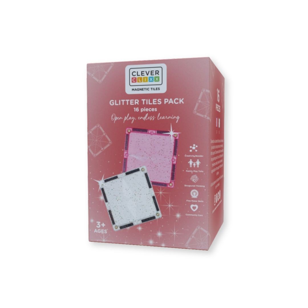 Cleverclixx Klocki Magnetyczne Glitter Tiles Pack Transparent/Pink 16 El.