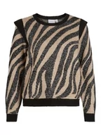 Swetry damskie - Vila Damski sweter z dzianiny Visparkle L/S Glitter Knit Top, brązowy, L - miniaturka - grafika 1