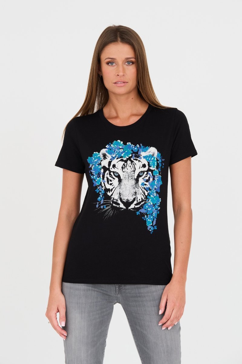 GUESS Czarny damski t-shirt bawełniany z printem L